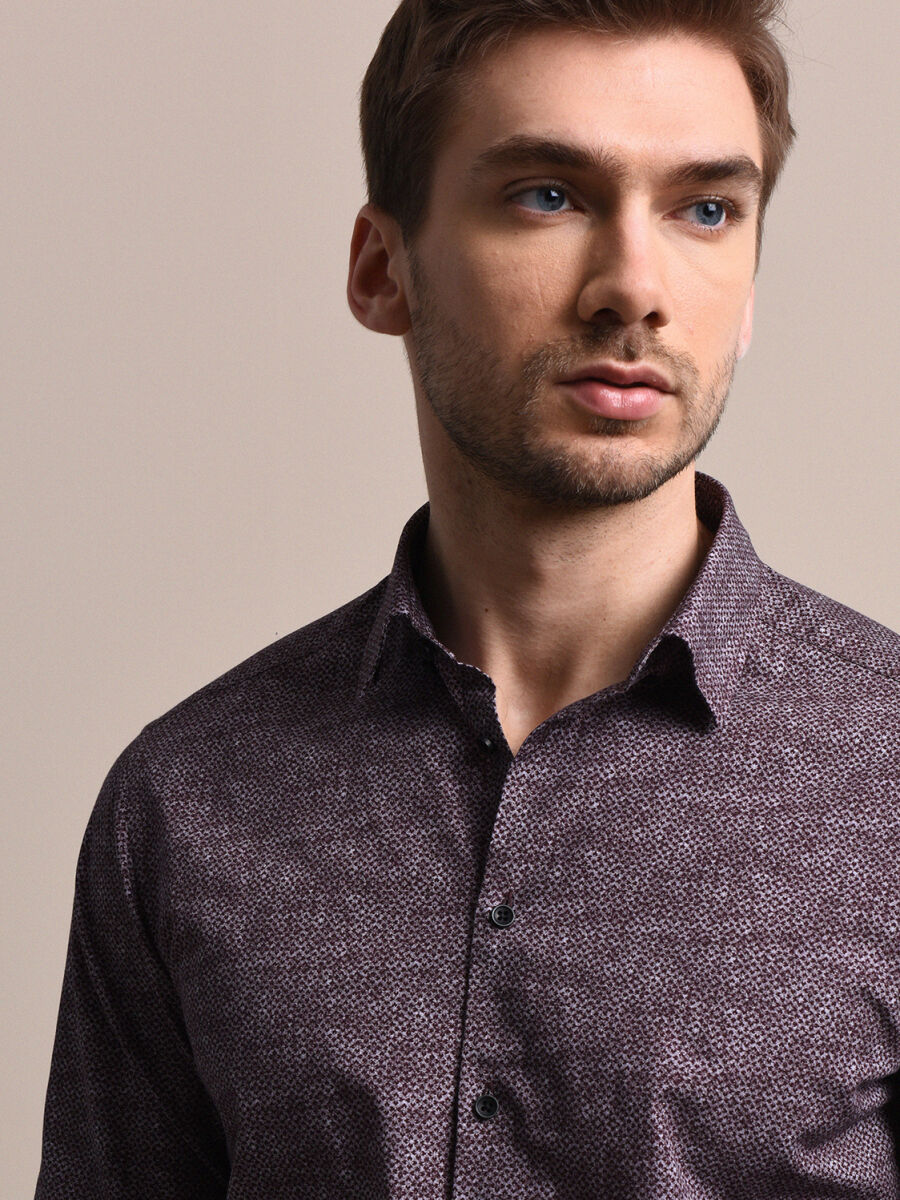 Burgundy Printed Regular Fit Long Weaving Casual 100% Cotton Shirt - 2