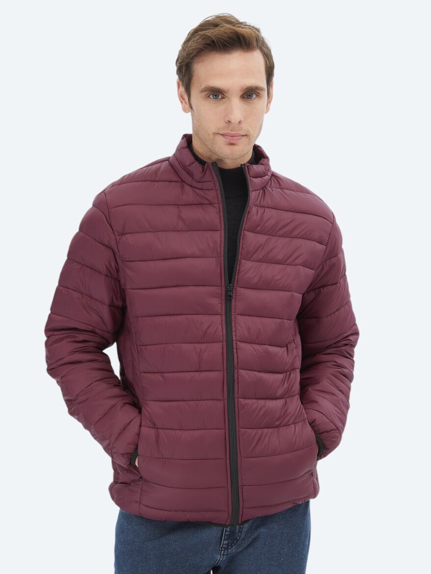 Burgundy Regular Fit Casual Weaving Coat - 1