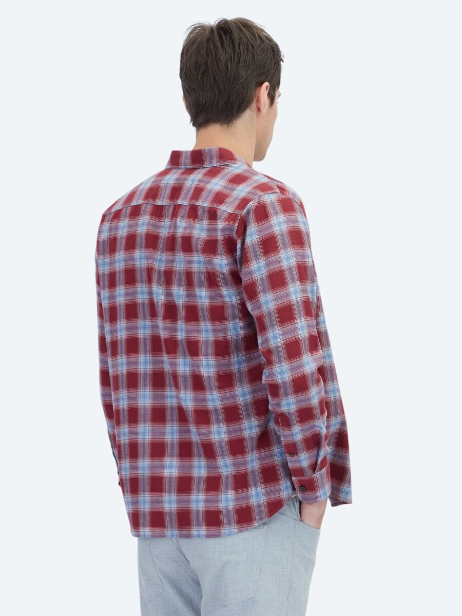 Burgundy Regular Fit Long Weaving Casual 100% Cotton Shirt - 5