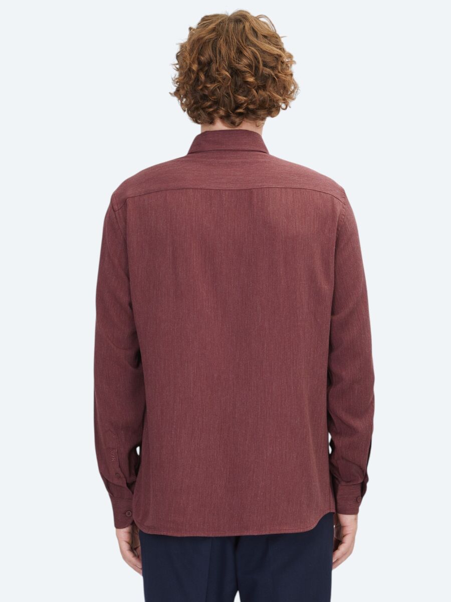 Burgundy Regular Fit Long Weaving Casual Shirt - 5