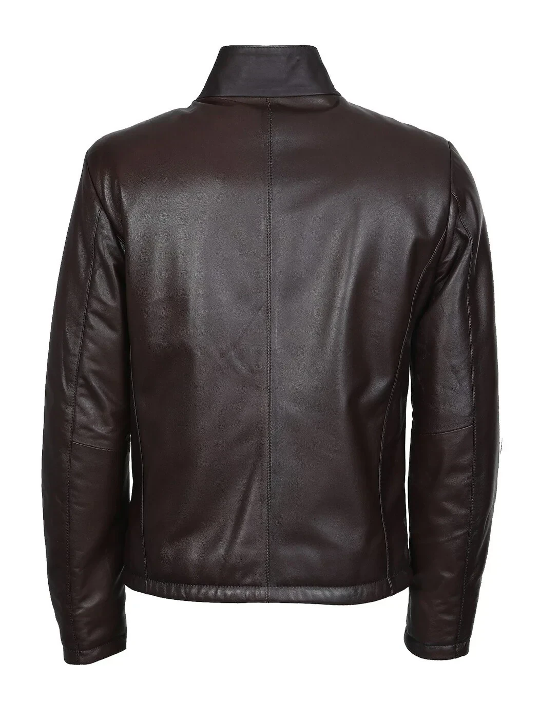Burgundy Regular Fit Turtleneck Casual Leather Leather Coat - 7