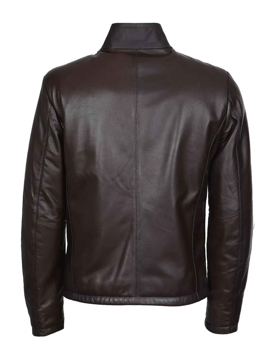 Burgundy Regular Fit Turtleneck Casual Leather Leather Coat - 7