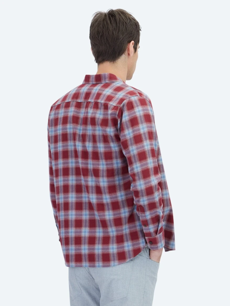 Burgundy Regular Fit Weaving Casual 100% Cotton Shirt - 5