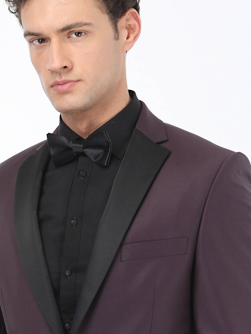 Burgundy Slim Fit Butterfly Collar Weaving Tuxedo - 4