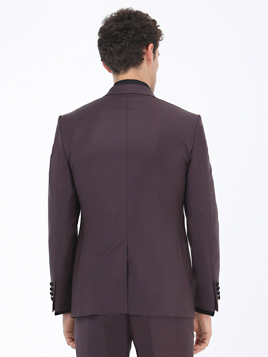 Burgundy Slim Fit Butterfly Collar Weaving Tuxedo - 5