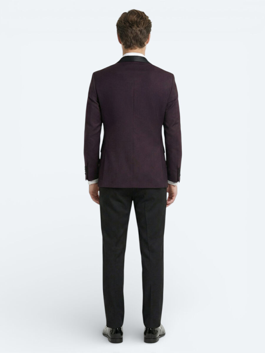Burgundy Slim Fit Removable Shawl Collar Weaving Tuxedo - 4