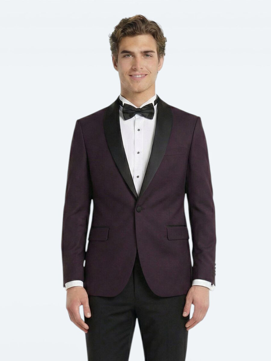 Burgundy Slim Fit Removable Shawl Collar Weaving Tuxedo - 2