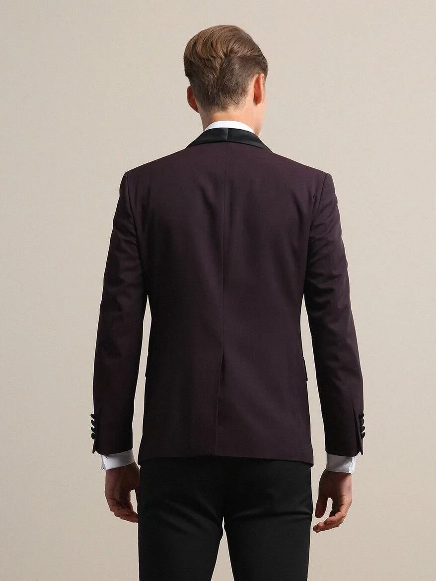 Burgundy Slim Fit Removable Shawl Collar Weaving Tuxedo - 5