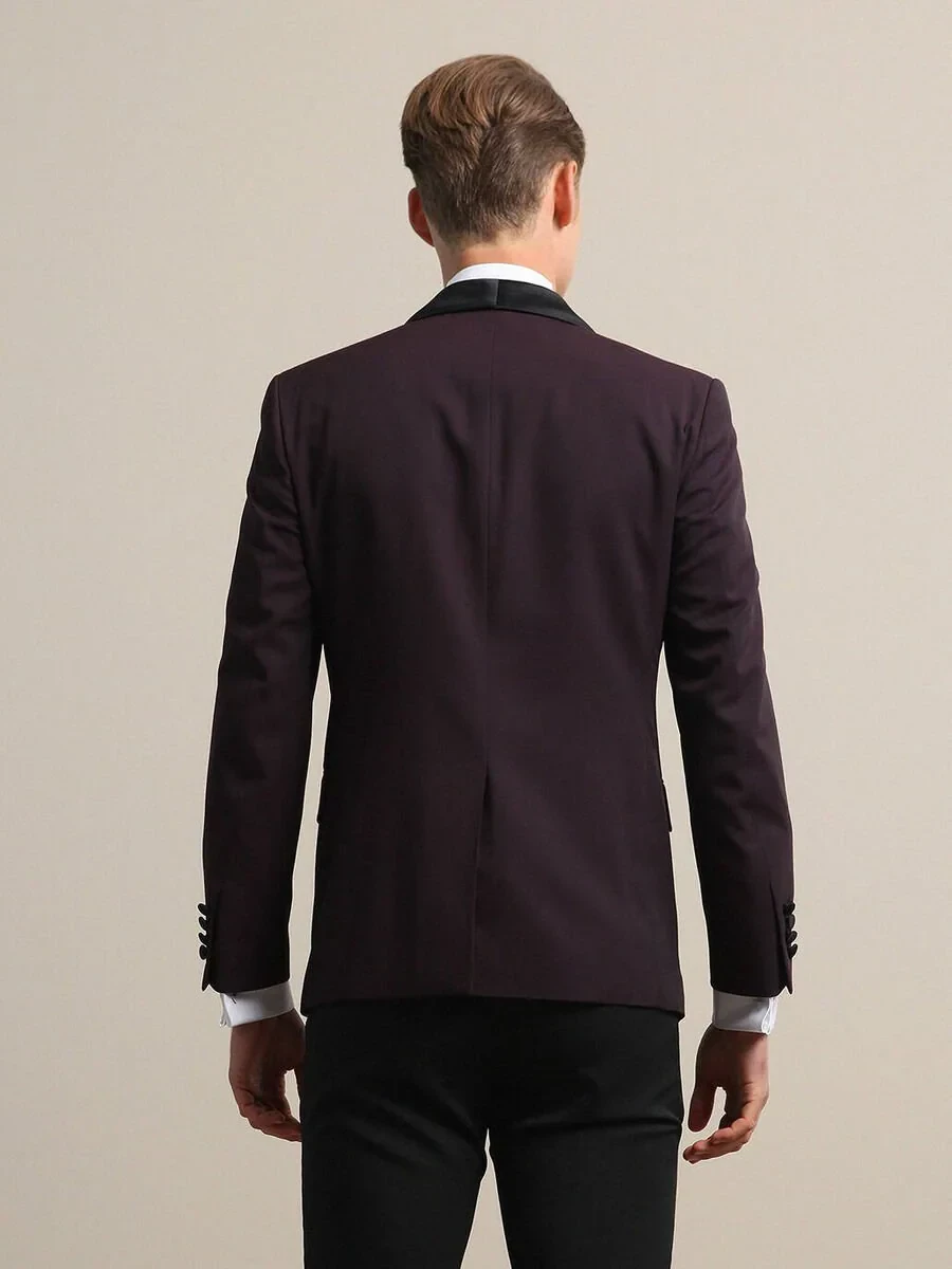 Burgundy Slim Fit Removable Shawl Collar Weaving Tuxedo - 5