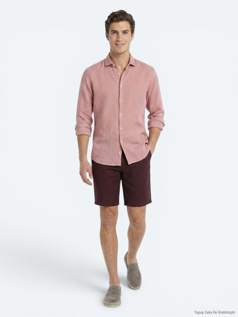 Burgundy Weaving Jogging Fit Casual Cotton Blended Bermuda - 2