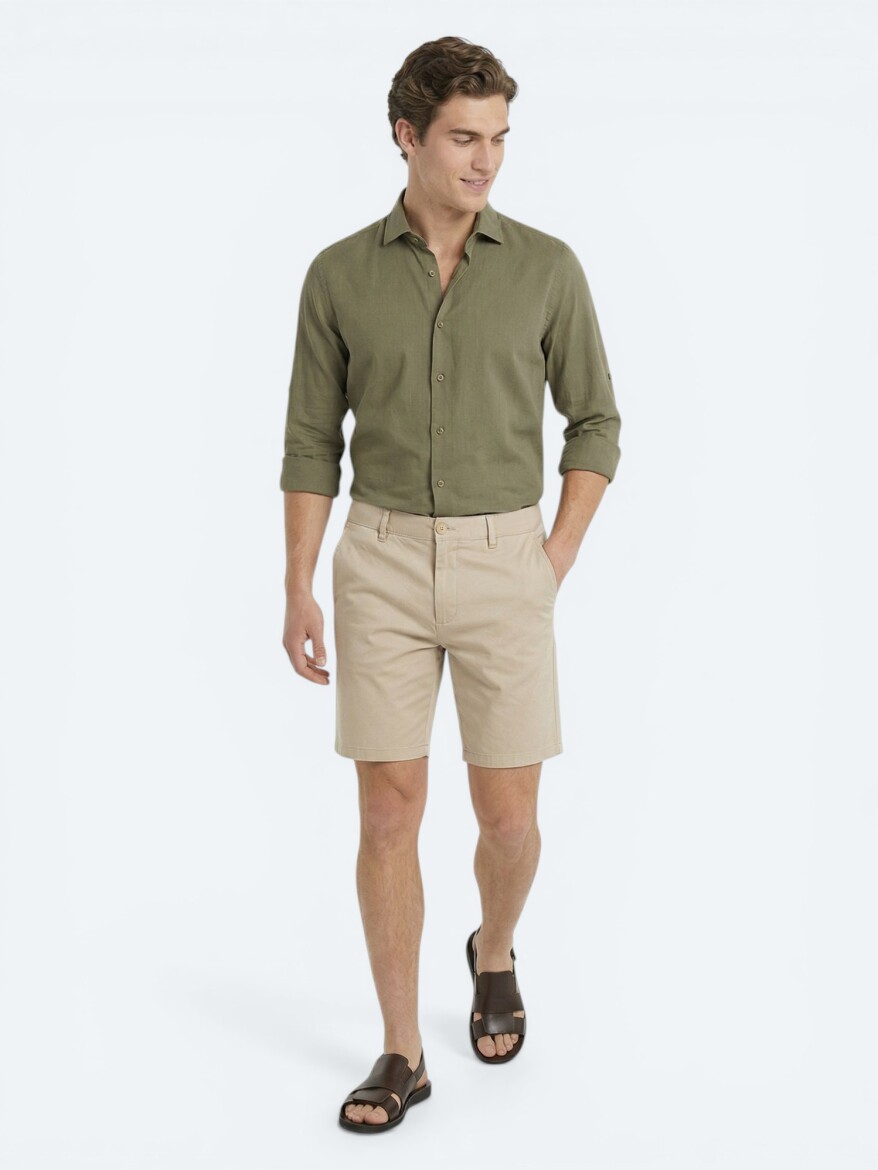 Caramel Material Jogging Fit Casual Cotton Blended Bermuda - 4