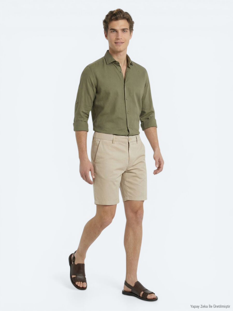 Caramel Material Jogging Fit Casual Cotton Blended Bermuda - 3