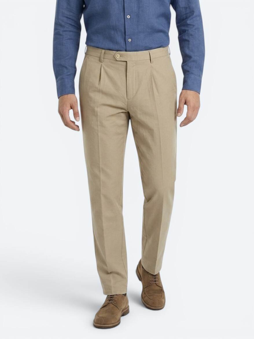 Caramel Material Relaxed Fit Casual Cotton Blended Trousers - KİP