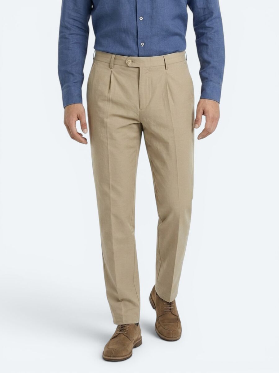 Caramel Material Relaxed Fit Casual Cotton Blended Trousers - 2