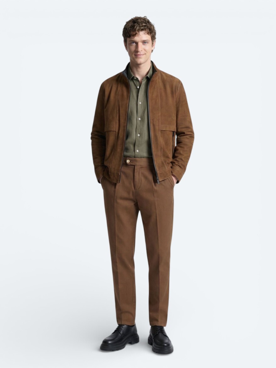 Caramel Regular Fit Turtleneck Casual Leather Coat - 2