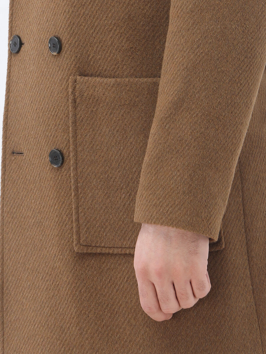 Cinnamon Regular Fit Double Breasted Collar Classical Weaving Overcoat - 4