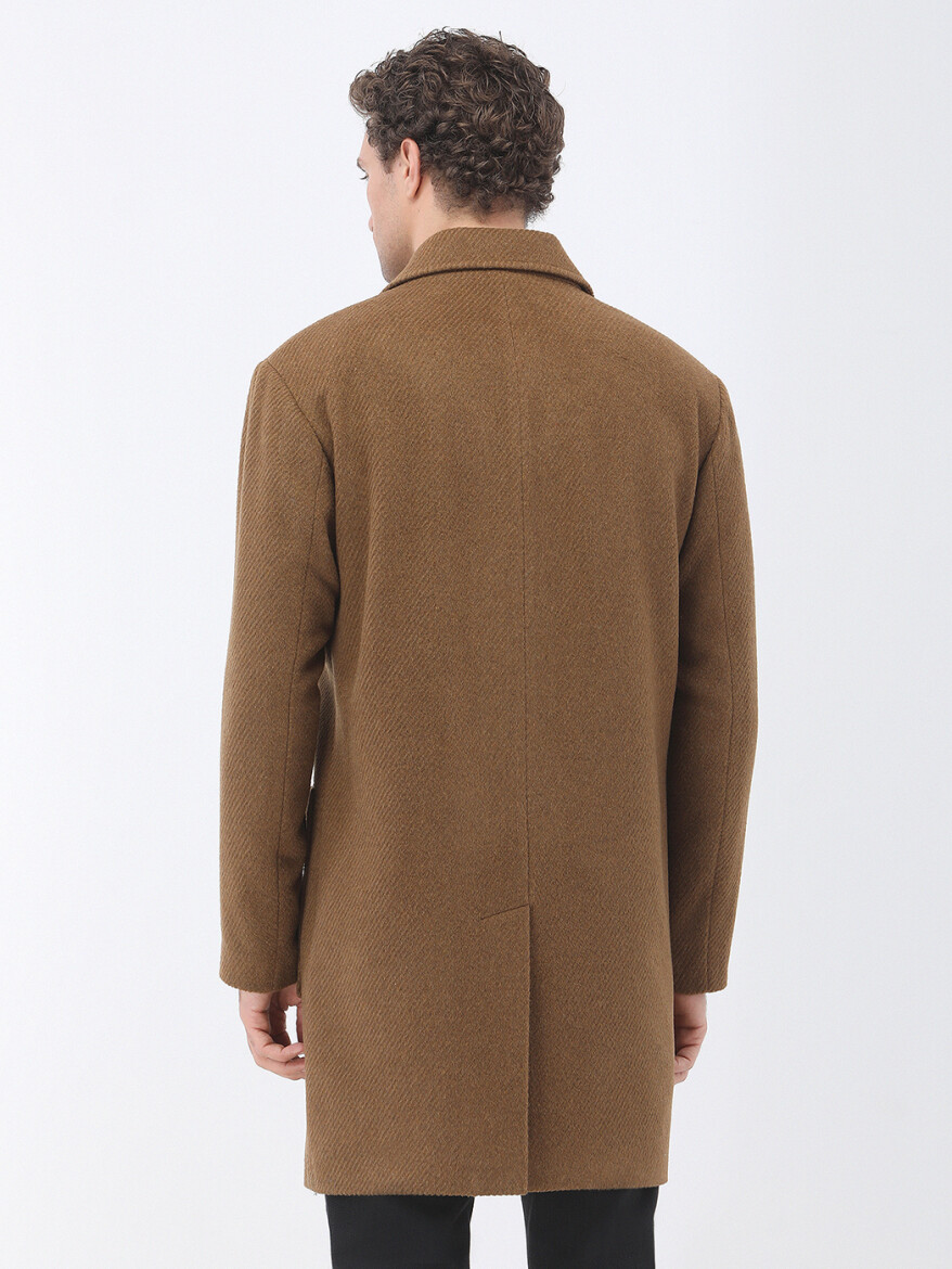 Cinnamon Regular Fit Double Breasted Collar Classical Weaving Overcoat - 6