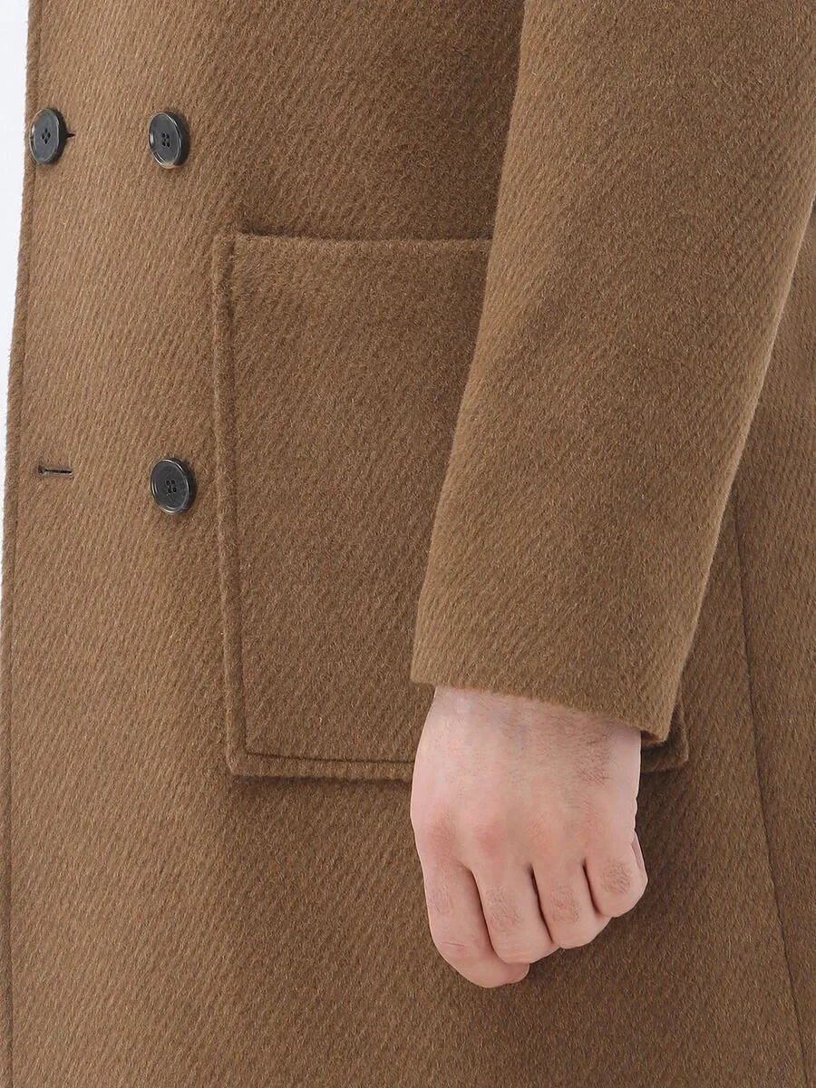 Cinnamon Regular Fit Double Breasted Collar Classical Weaving Overcoat - 4