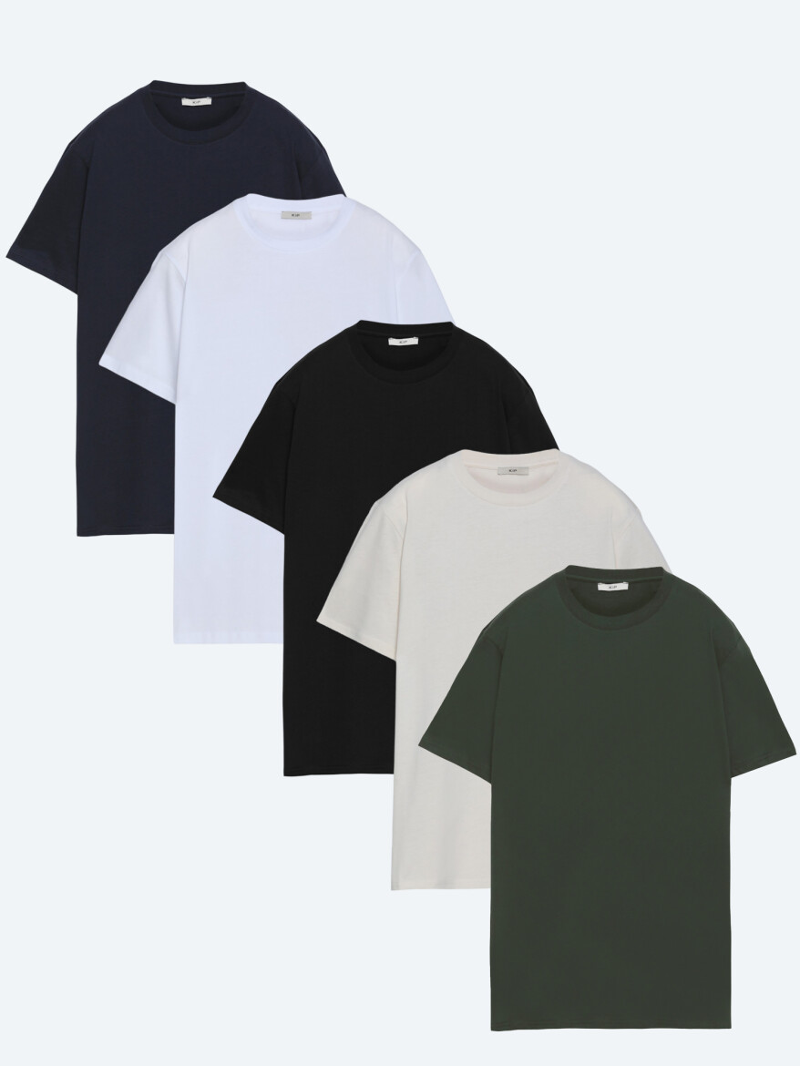 Çok Renkli 5'li Düz %100 Pamuk T-Shirt - KİP
