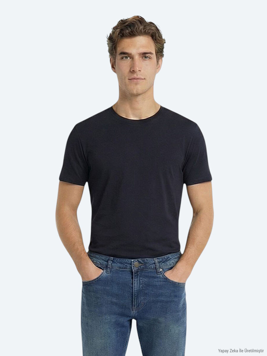Çok Renkli 5'li Düz %100 Pamuk T-Shirt - 3
