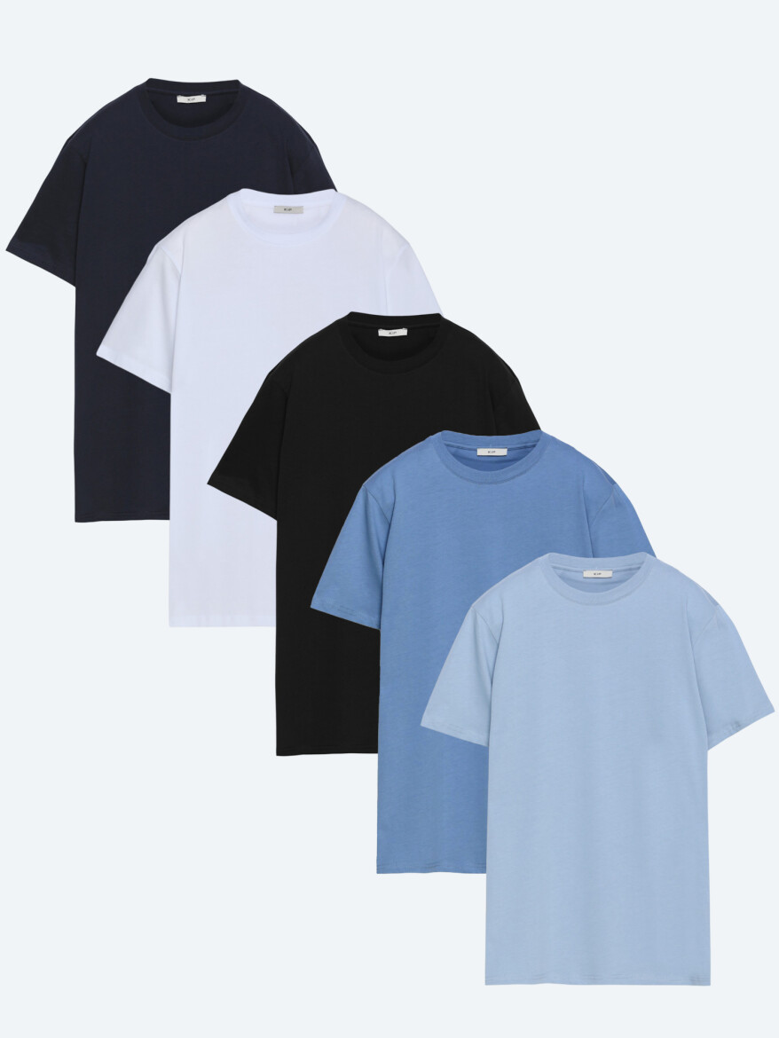 Çok Renkli 5'li Düz %100 Pamuk T-Shirt - KİP