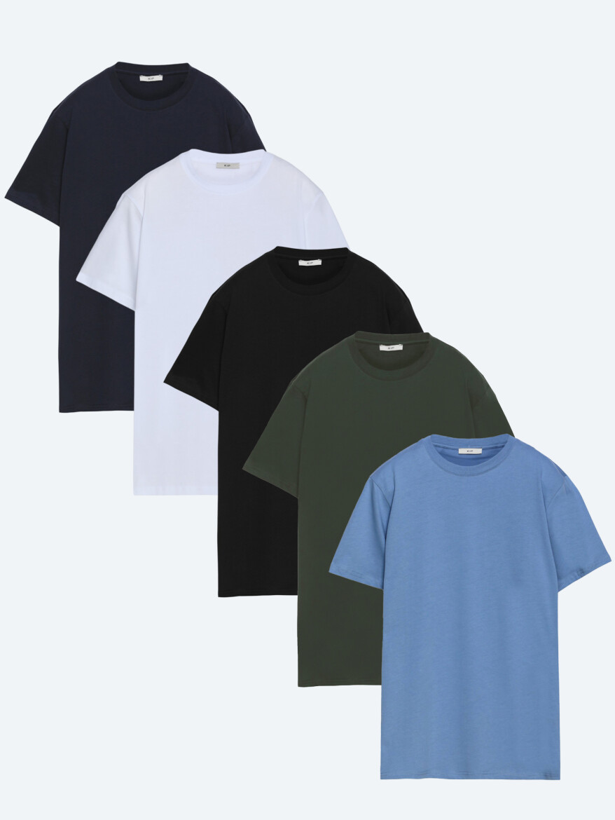 Çok Renkli 5'li Düz %100 Pamuk T-Shirt - KİP