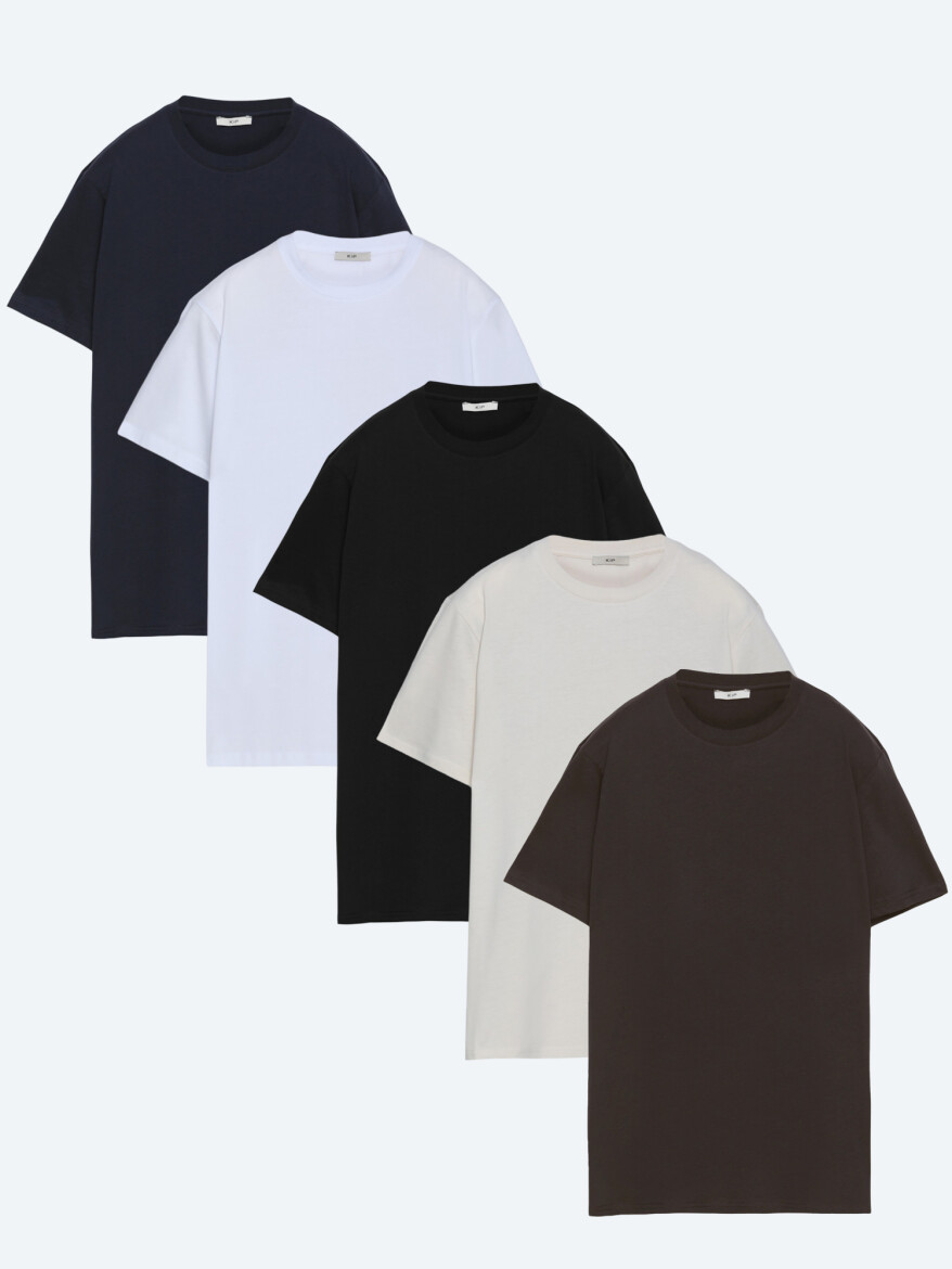 Çok Renkli 5'li Düz %100 Pamuk T-Shirt - KİP