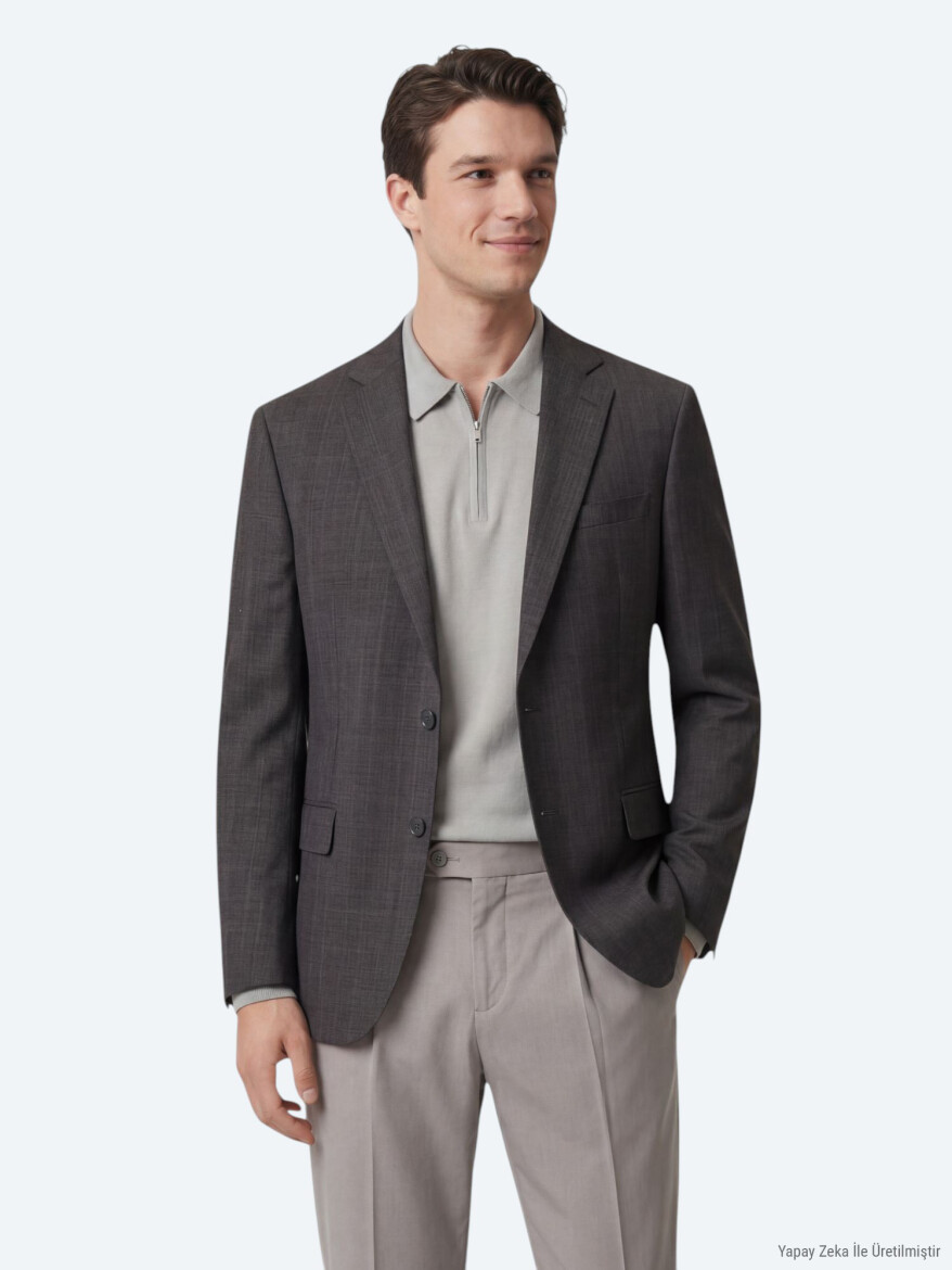 Colourful Micro Modern Fit Wool Blended Jacket - 1