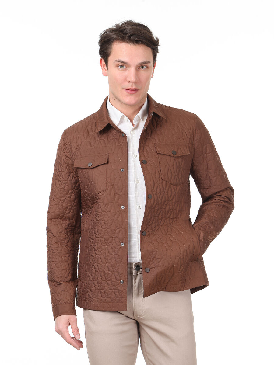 Copper Regular Fit Shirt Collar Casual Weaving Coat - 1