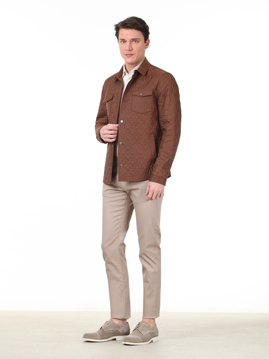 Copper Regular Fit Shirt Collar Casual Weaving Coat - 2