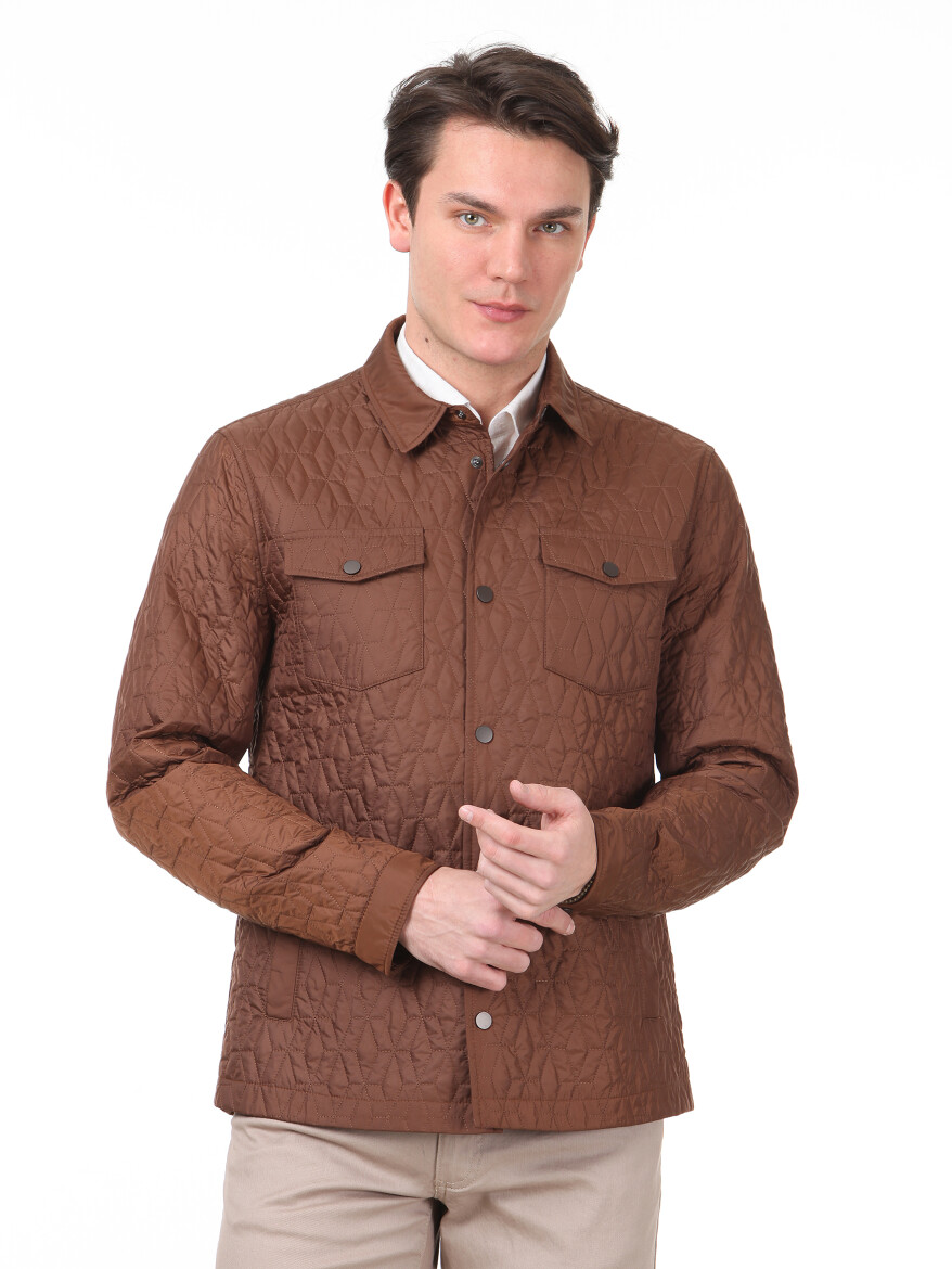 Copper Regular Fit Shirt Collar Casual Weaving Coat - 3