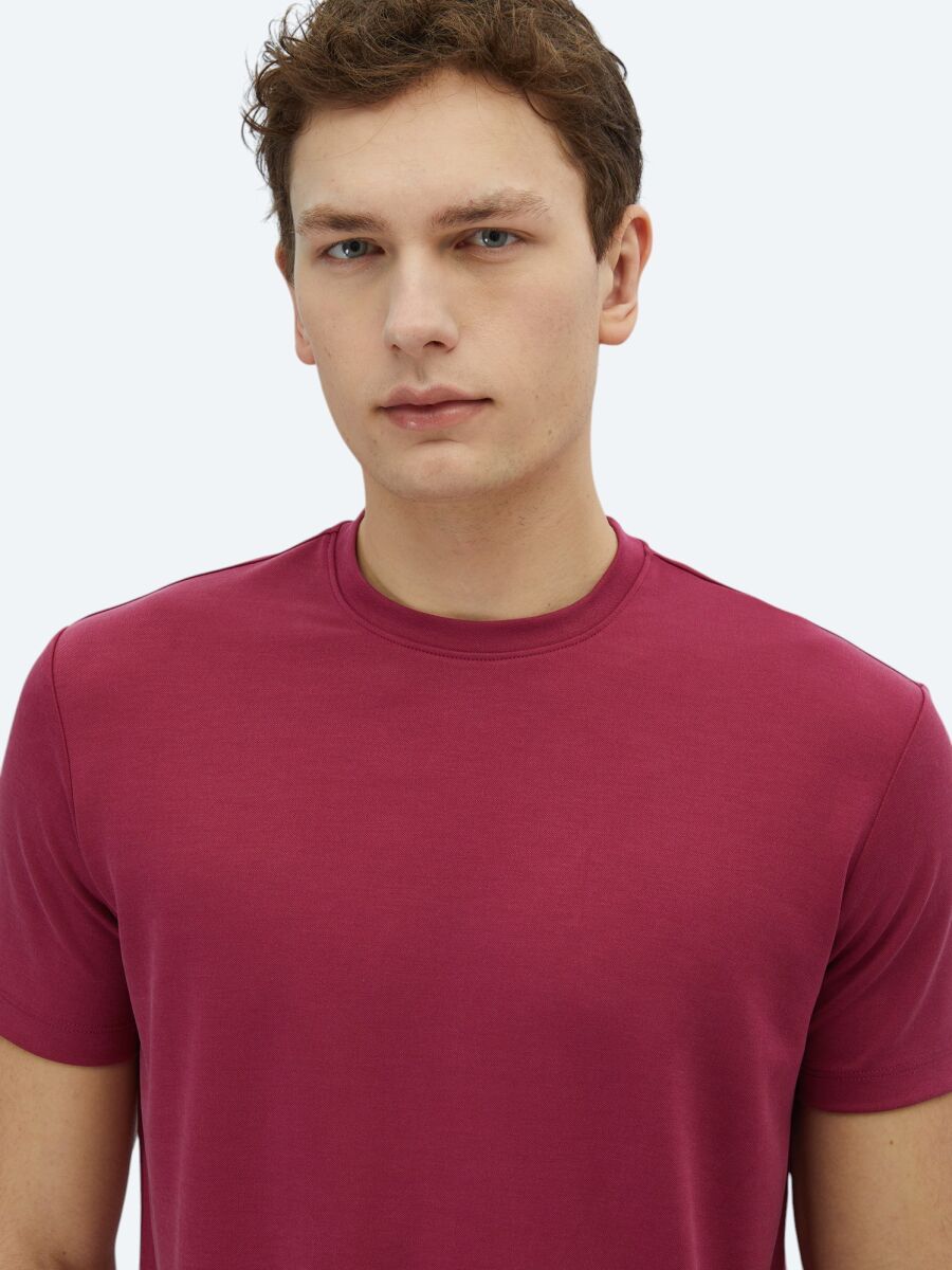 Damson Color Plain Crew Neck T-Shirt - 3