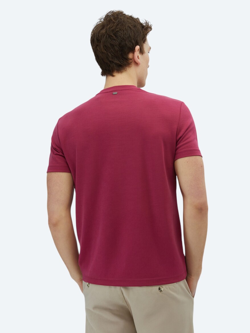 Damson Color Plain Crew Neck T-Shirt - 5