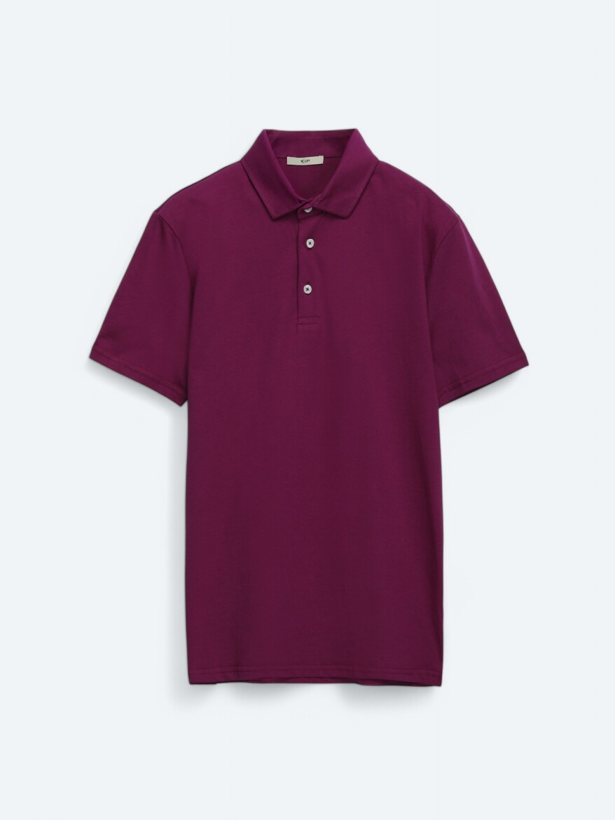 Damson Color Plain Polo Neck 100% Cotton T-Shirt - 5