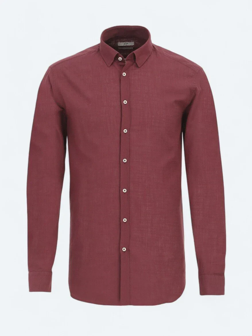Damson Color Plain Regular Fit Weaving Casual 100% Cotton Shirt - 6