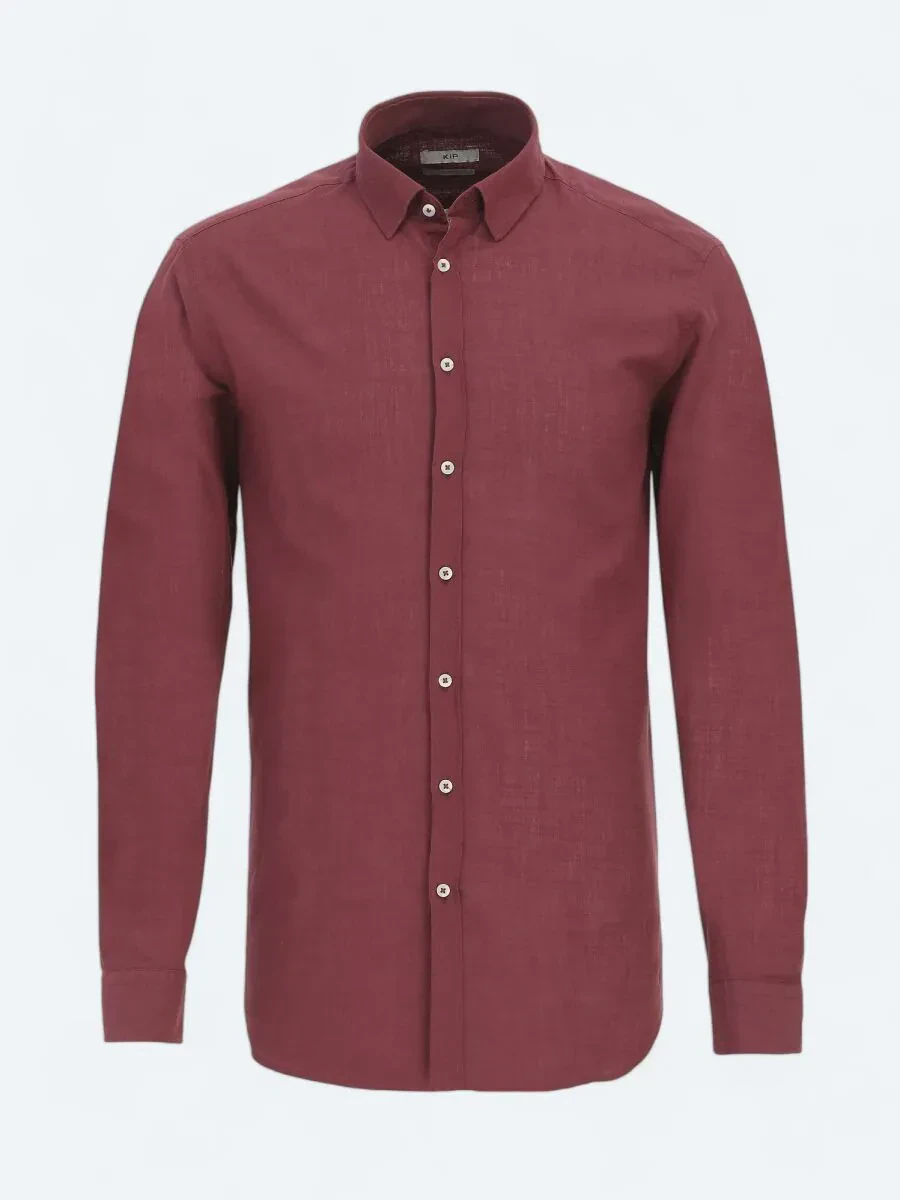 Damson Color Plain Regular Fit Weaving Casual 100% Cotton Shirt - 6
