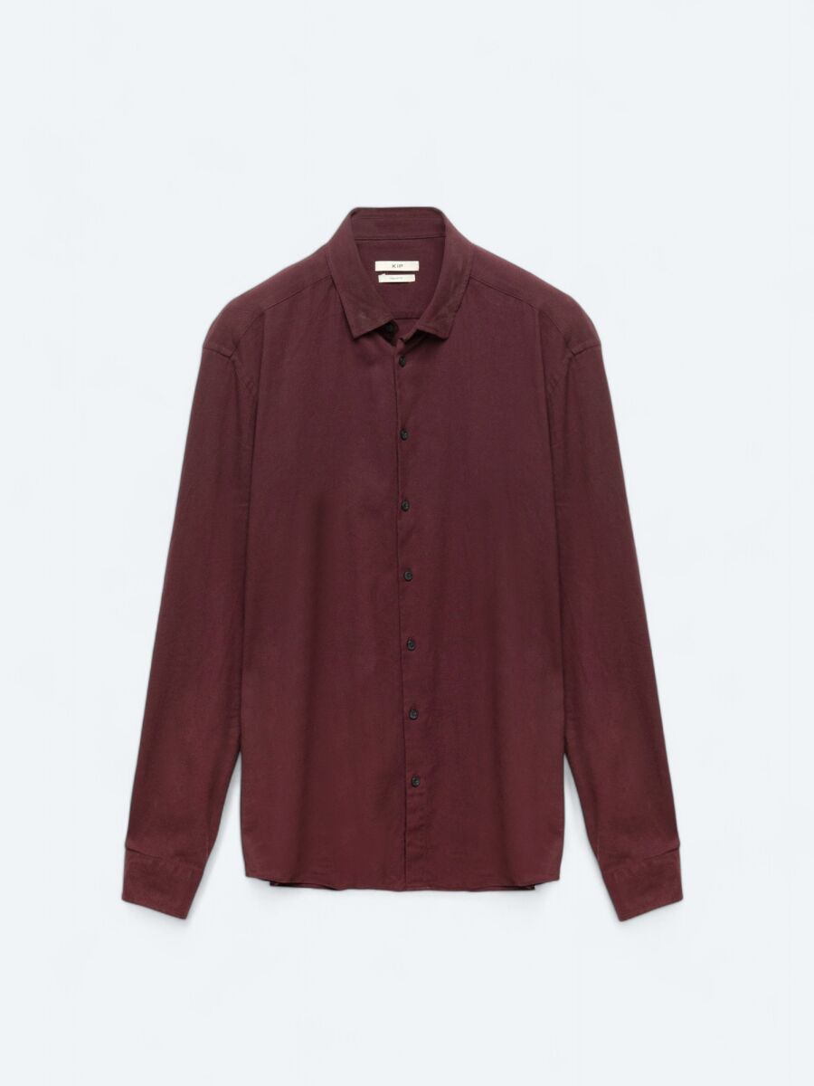 Damson Color Plain Regular Fit Weaving Casual Cotton Blended Shirt - 7