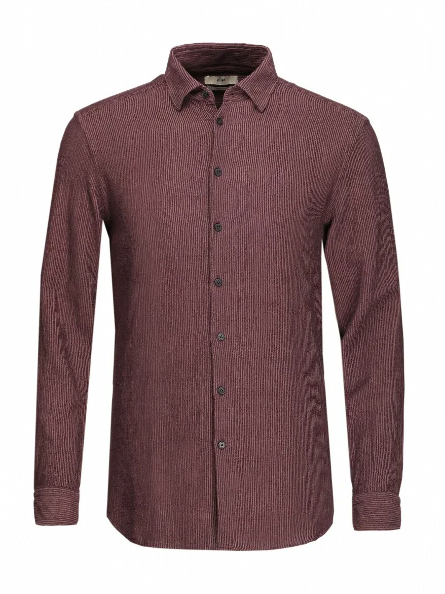 Damson Color Regular Fit Weaving Casual Cotton Blended Shirt - 5