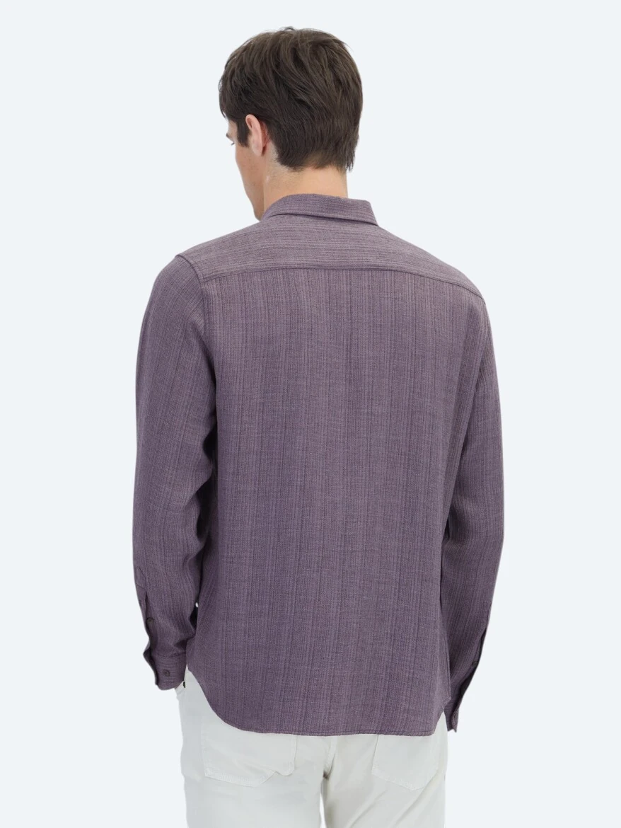 Damson Color Striped Regular Fit Weaving Casual Shirt - 8