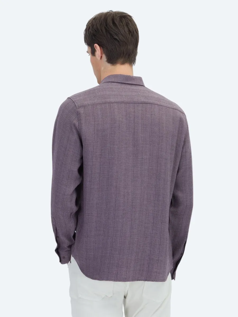 Damson Color Striped Regular Fit Weaving Casual Shirt - 8