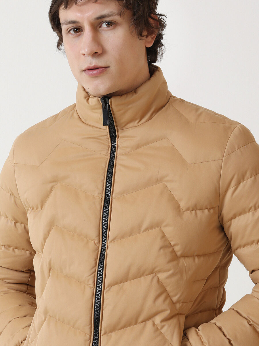 Dark Beige Regular Fit Turtleneck Casual Weaving Coat - 3