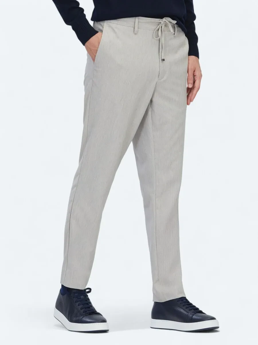 Dark Beige Weaving Jogging Fit Casual Trousers - 3