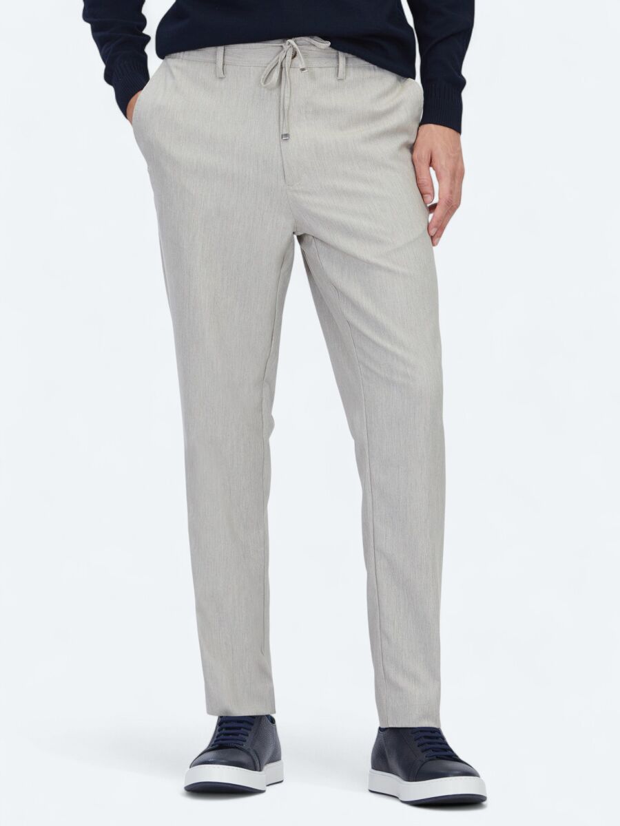 Dark Beige Weaving Jogging Fit Casual Trousers - 2