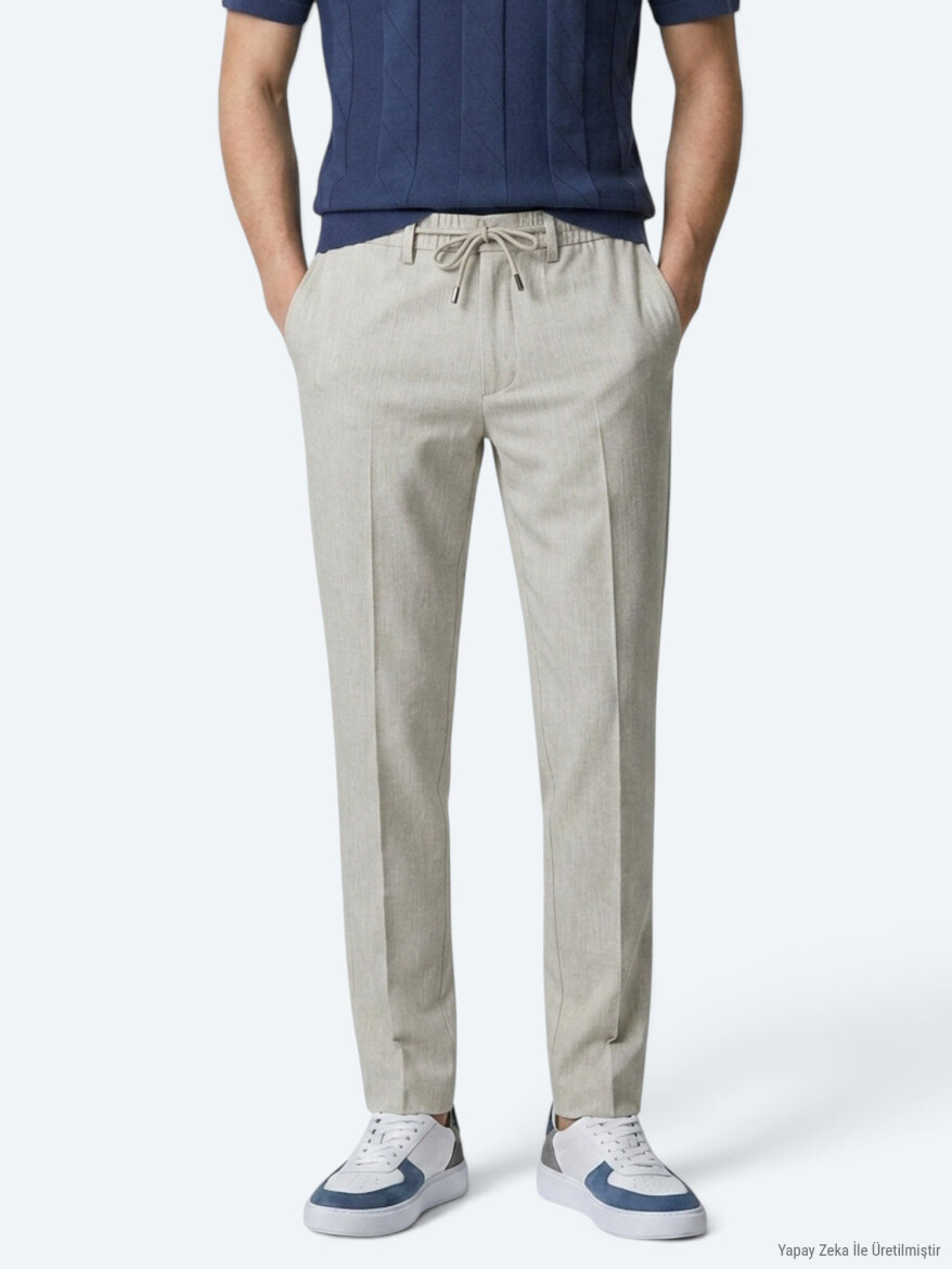 Dark Beige Weaving Jogging Fit Casual Trousers - 2