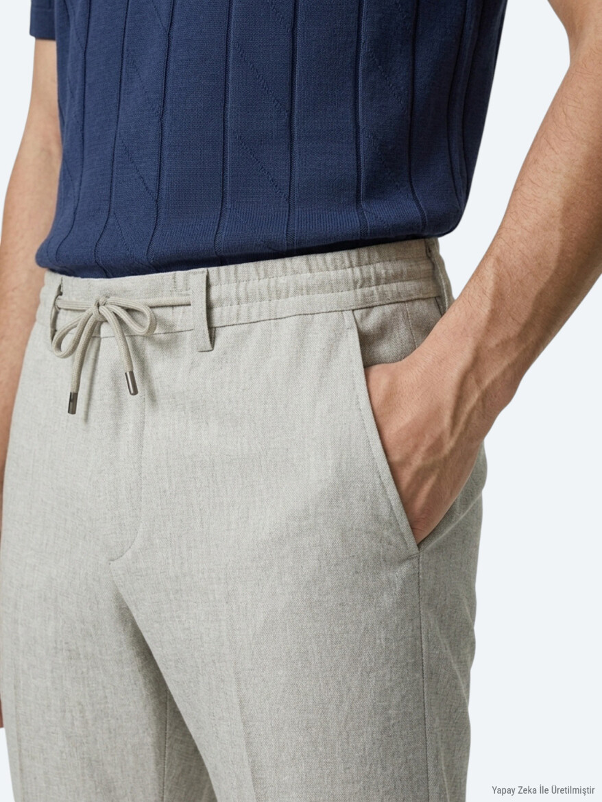 Dark Beige Weaving Jogging Fit Casual Trousers - 4