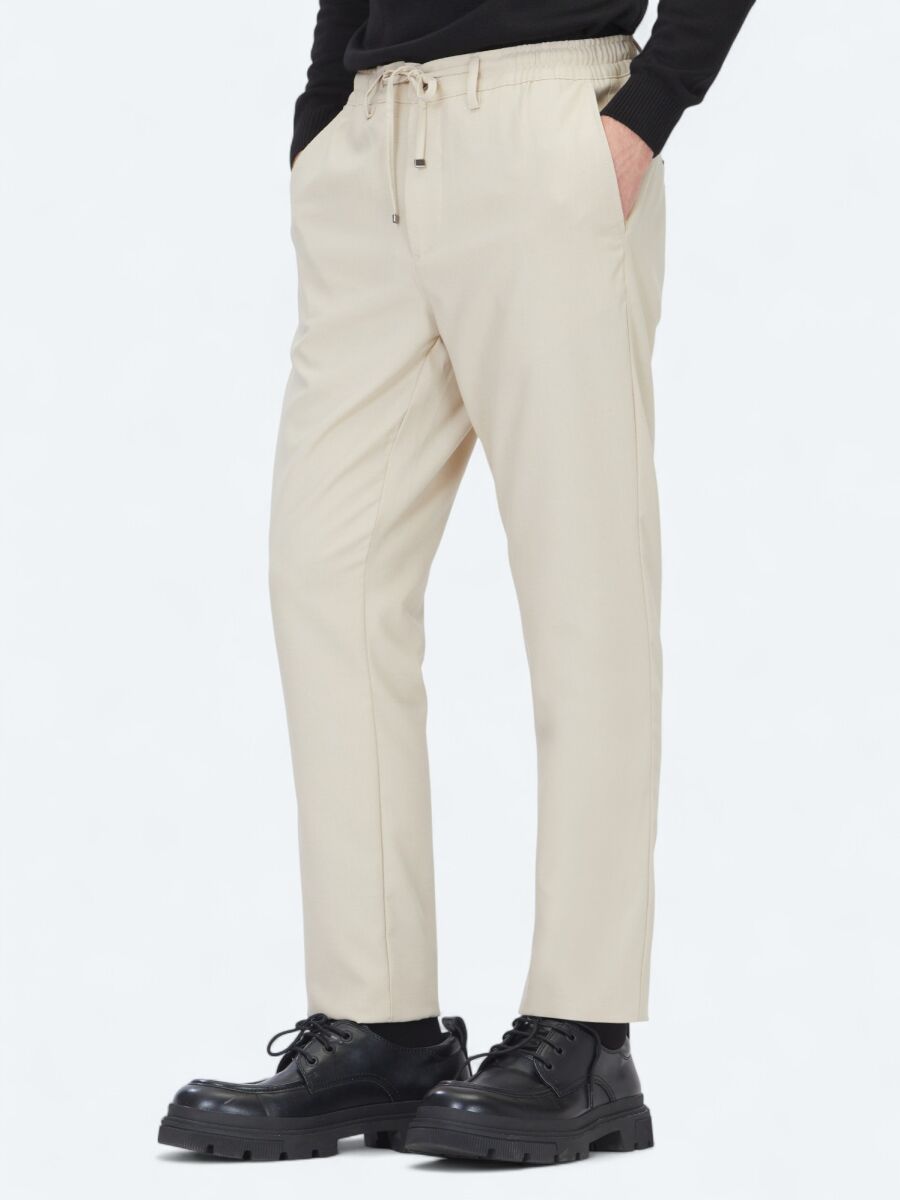 Dark Beige Weaving Jogging Fit Casual Trousers - 3