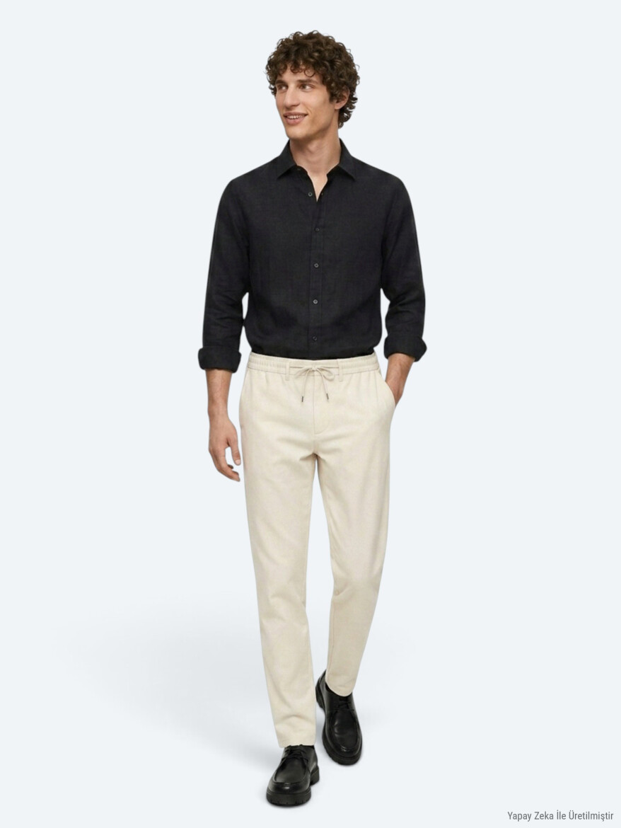Dark Beige Weaving Jogging Fit Casual Trousers - 4