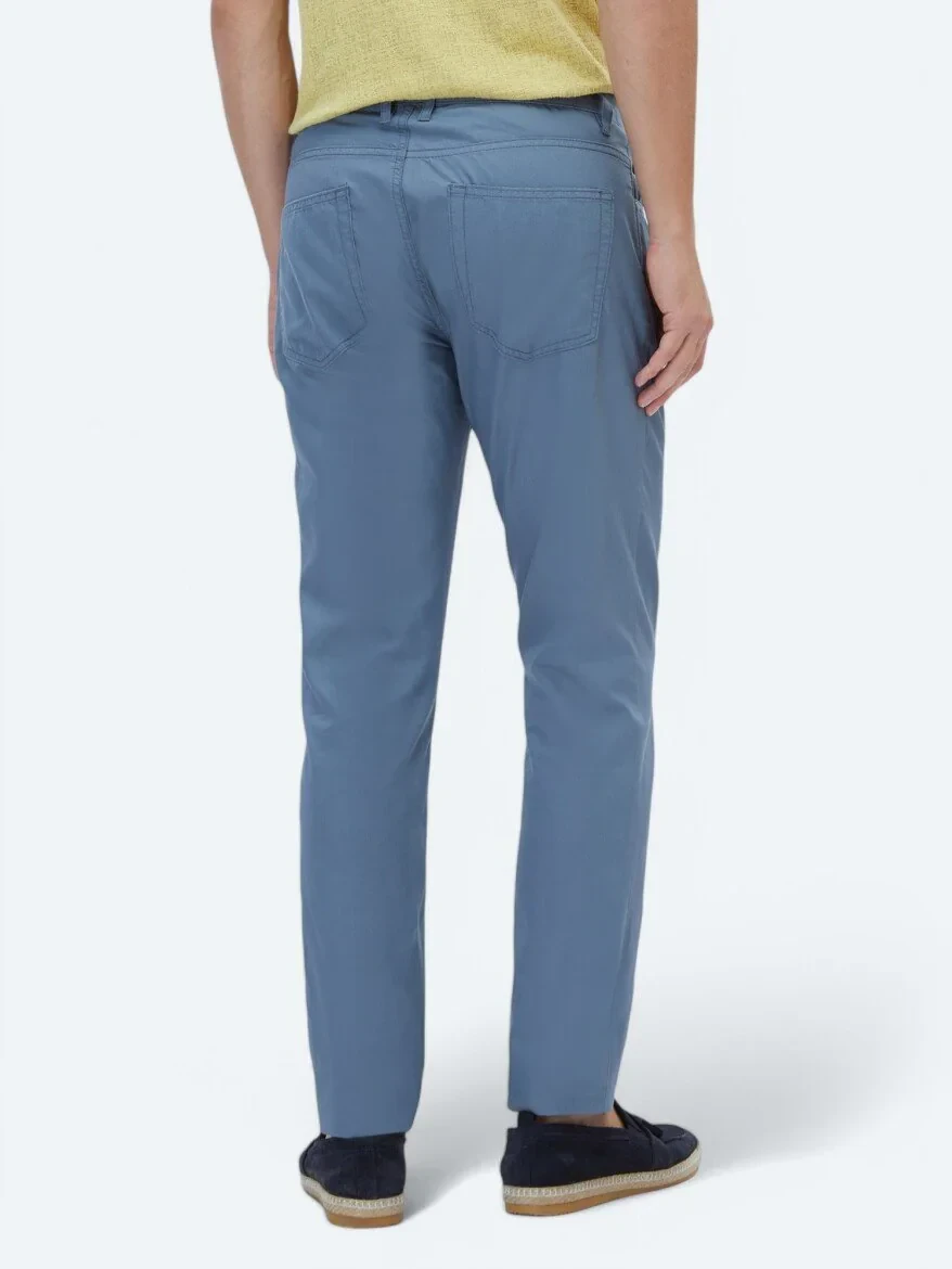 Dark Blue Denim Slim Fit Casual Cotton Blended Trousers - 4