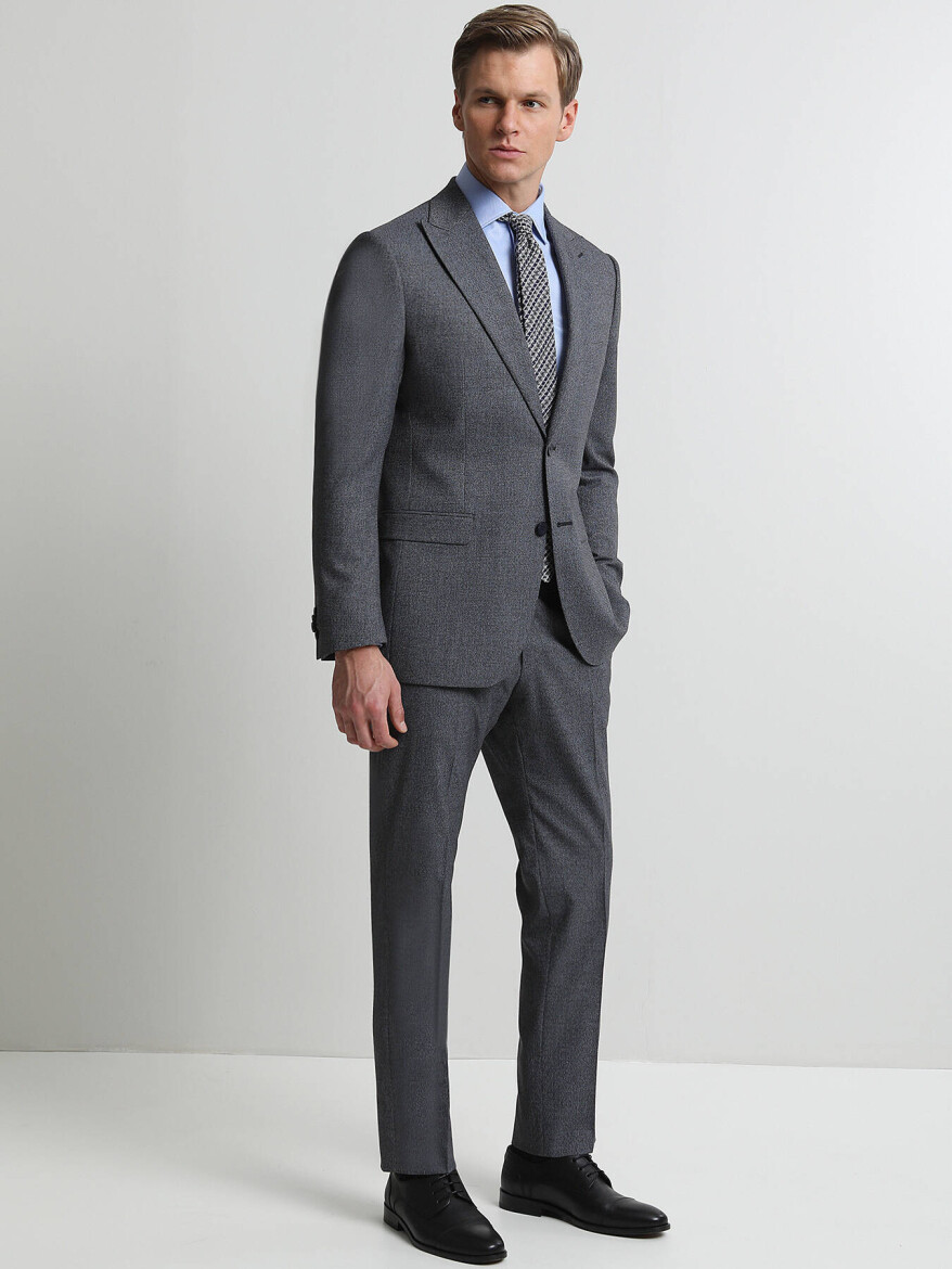 Dark Blue Micro Regular Fit Suit - 1
