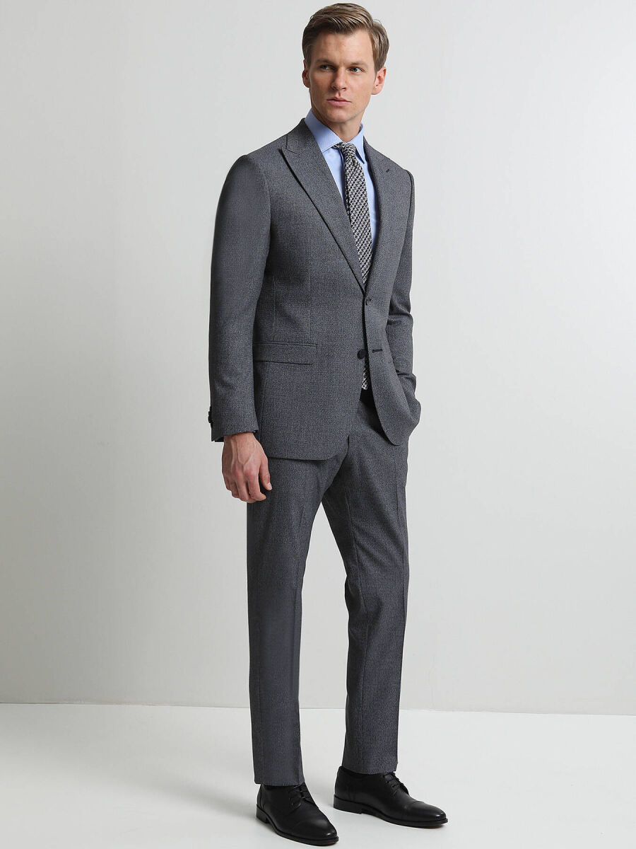 Dark Blue Micro Regular Fit Suit - 1